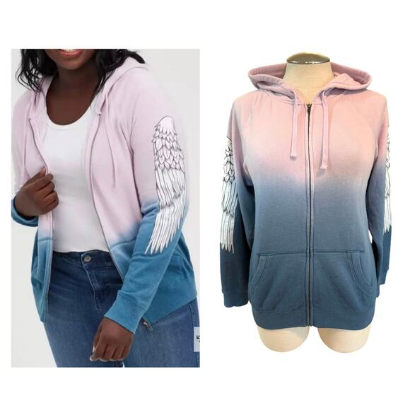 Torrid‎ 3 (3X 22/24) Ombre Dip Dye Angel Wings Zip Up Fleece Hoodie Sweatshirt - Picture 1 of 5